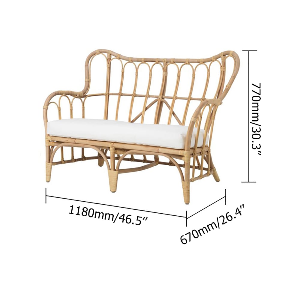 Natural Style Woven Rattan Loveseat 2-Seater Outdoor Sofa with Cushion window image