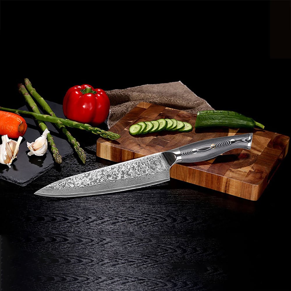 9 Pieces Damascus Kitchen Knife Set with Block Damascus Chef Knives window image