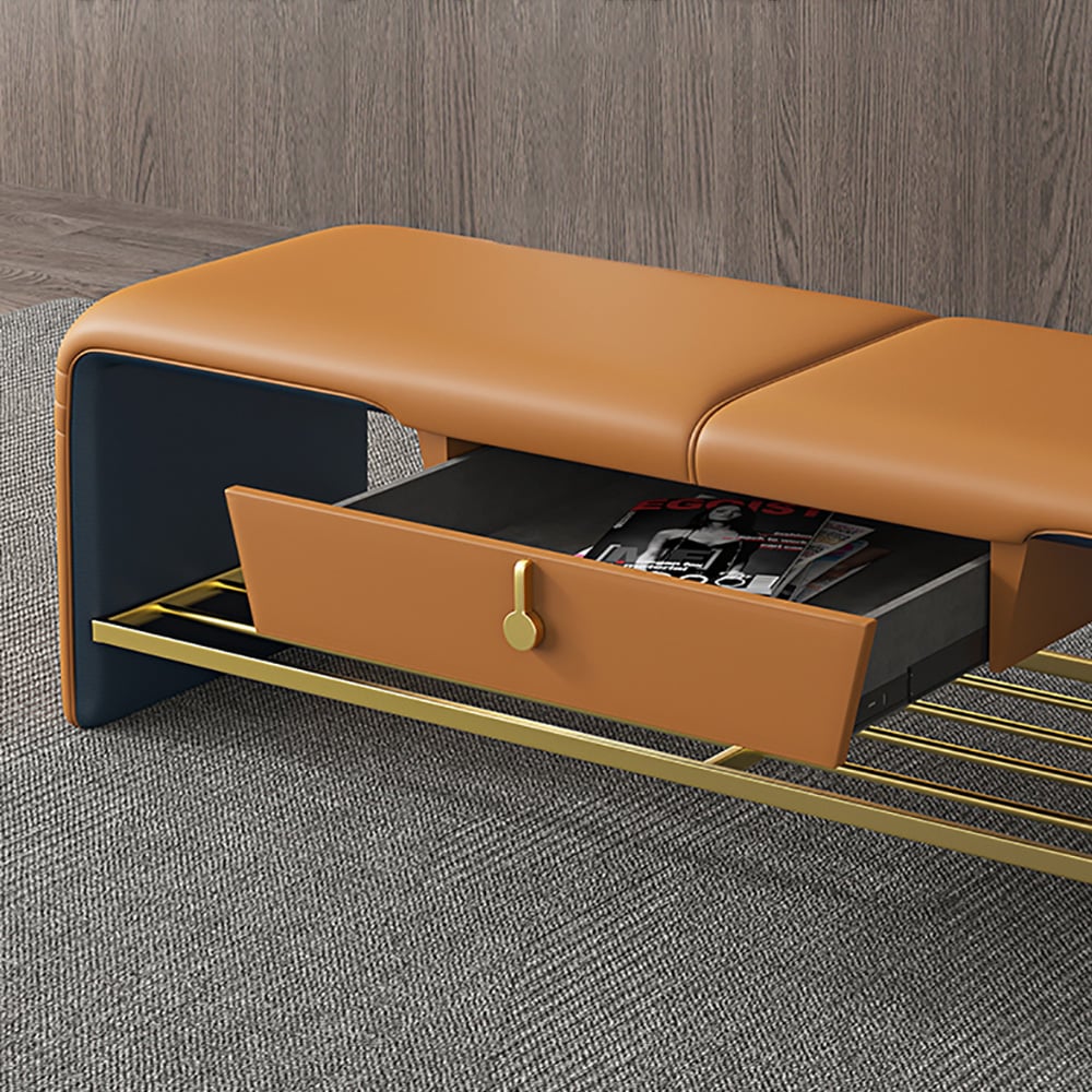 Banc d'entrée moderne en cuir avec tiroir et étagère de rangement ouverte pour chaussures de 1080 mm image de fenêtre