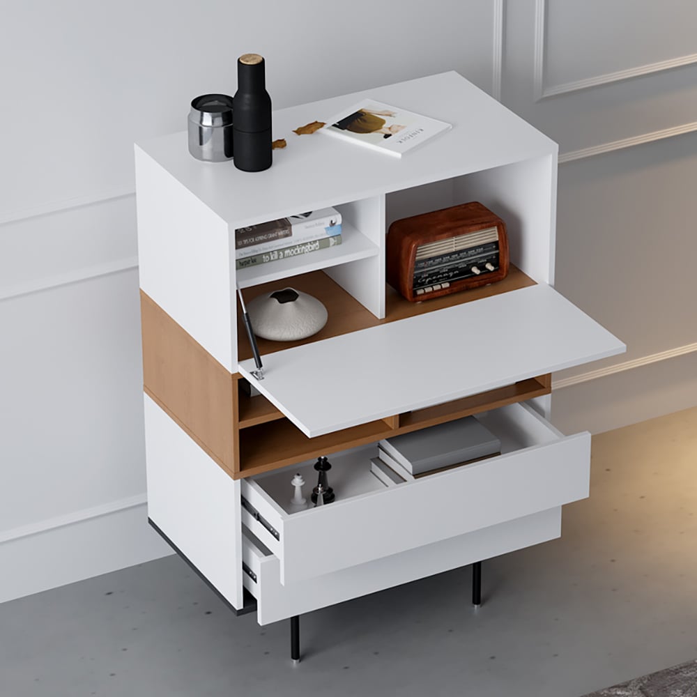 Nordic White & Walnut Display Cabinet 1 Flip-Open Door Cabinet window image