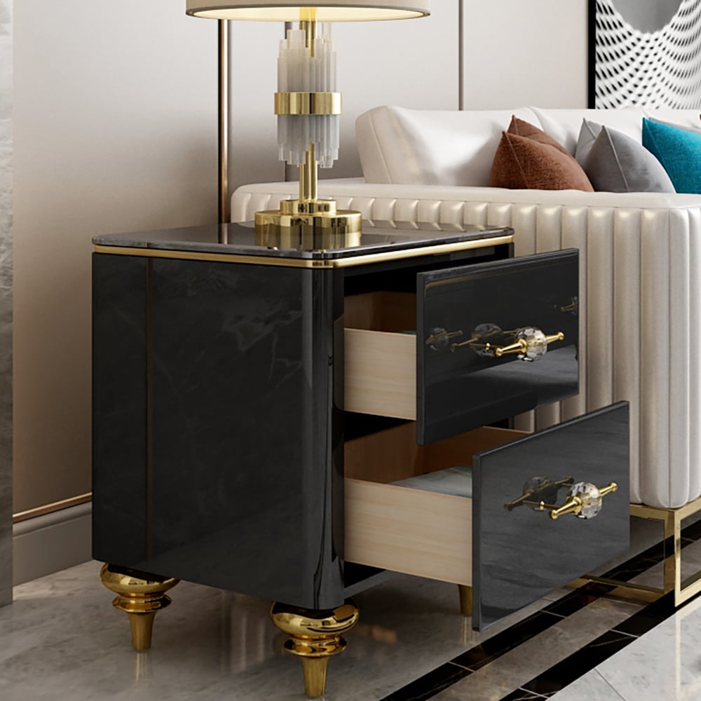 Small Marble Top End Table Modern Side Table with 2 Drawers Nightstand window image