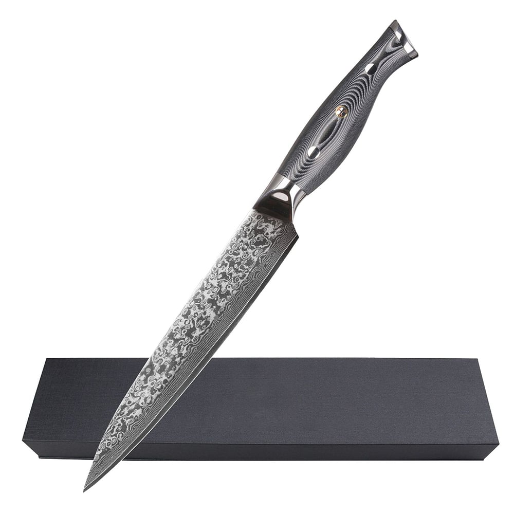 9 Pieces Damascus Kitchen Knife Set with Block Damascus Chef Knives window image