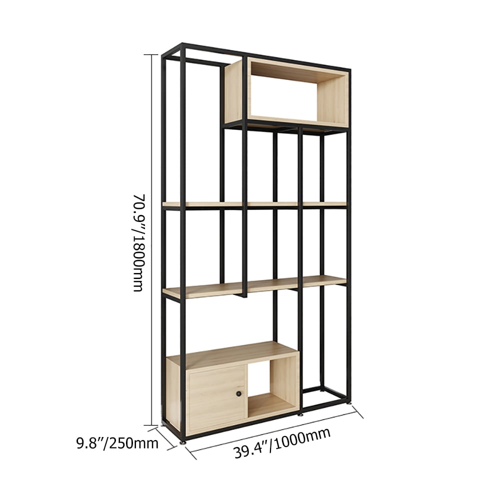 Contemporary Standing Bookshelf with Door in Black&Natural window image