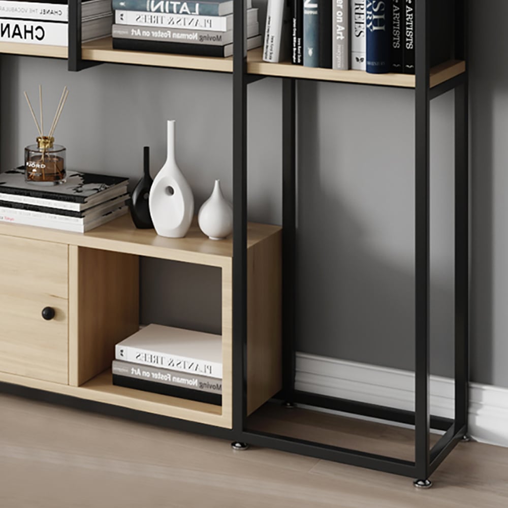 Contemporary Standing Bookshelf with Door in Black&Natural window image