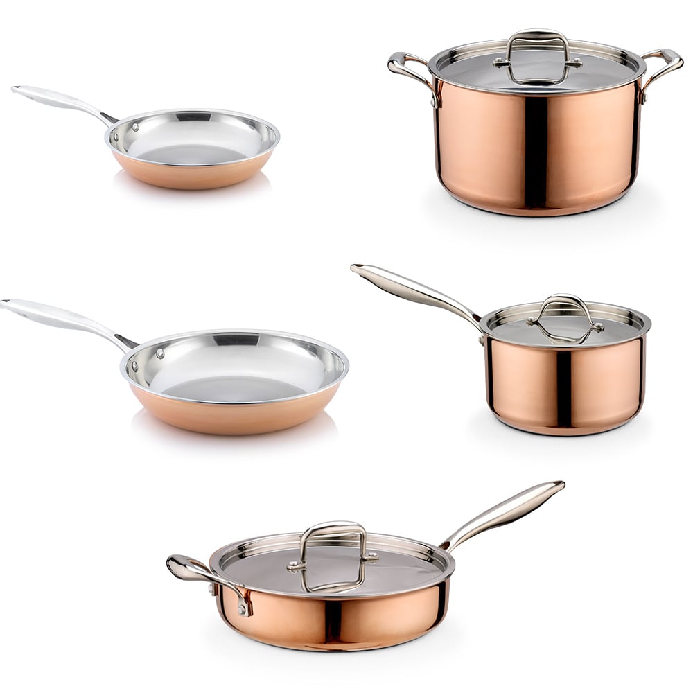 8 Pieces Tri-Ply Bonded Copper Cookware Set Food-grade Stainless Steel Interior window image