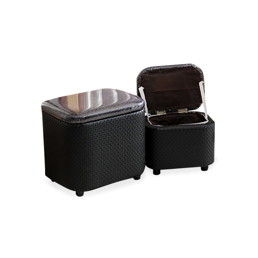 Set of 2 Black PU Leather Storage Ottoman Stool window image