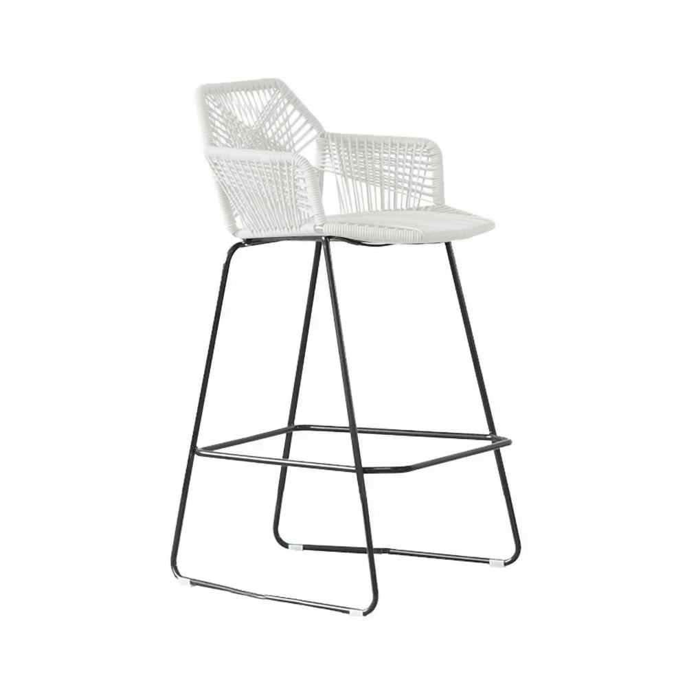 PE Rattan Barhocker mit geomerischer Rückenlehne Hocker mit Fußstütze 2er Set Schaufensterbilder