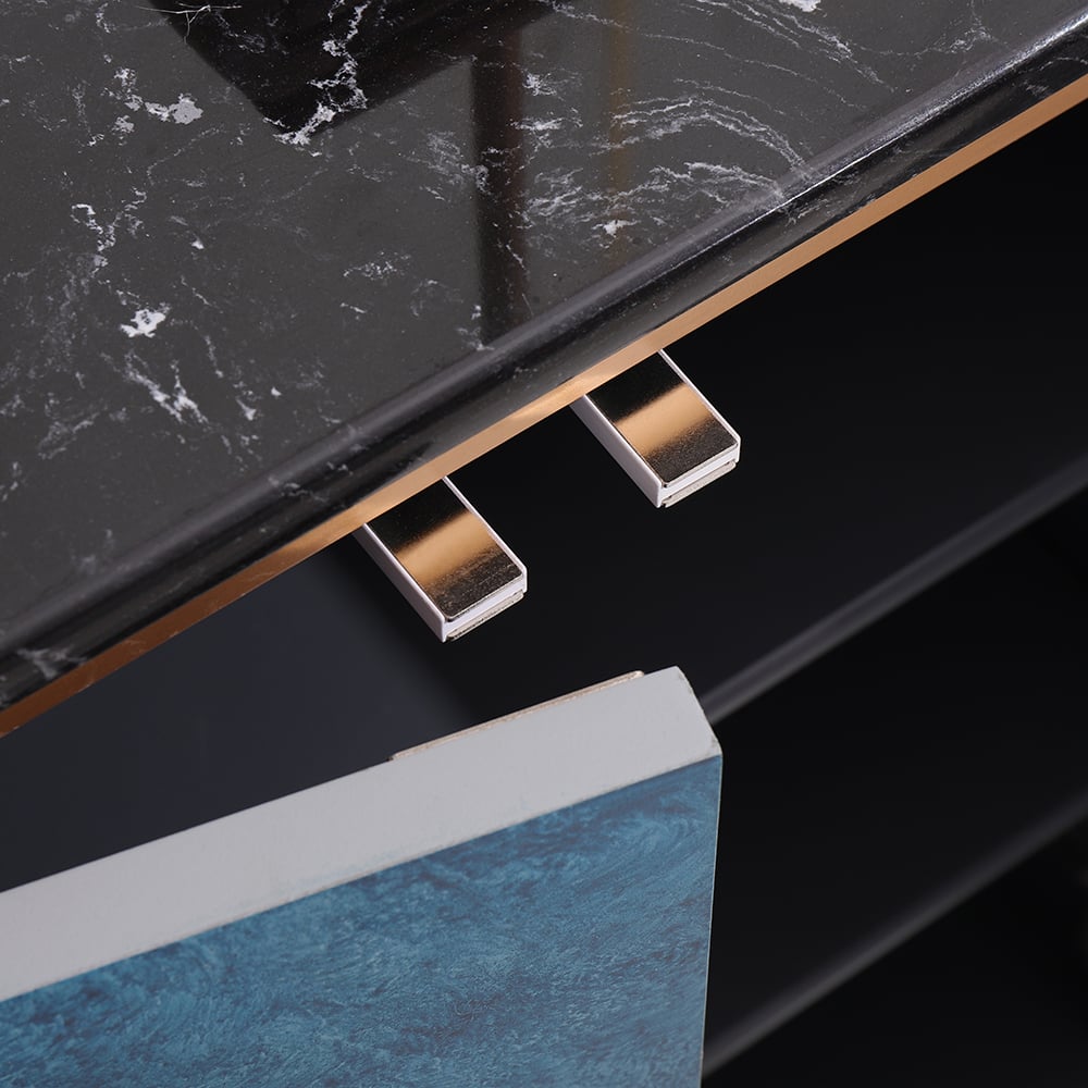 Buffet bleu et gris néochinois ovale 4 portes 4 tablettes Buffet en petit image de fenêtre