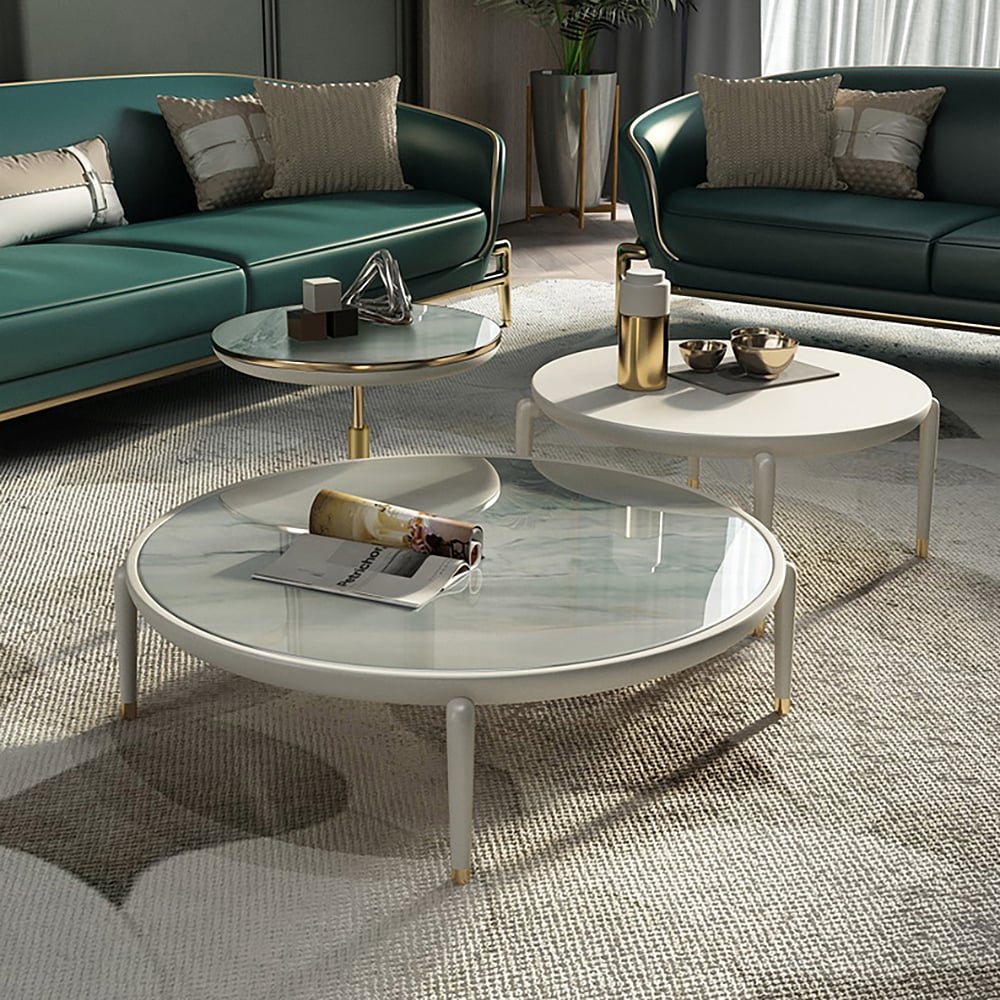 Modern Round Coffee Table Set Nesting Coffee Table with Sintered Stone ...