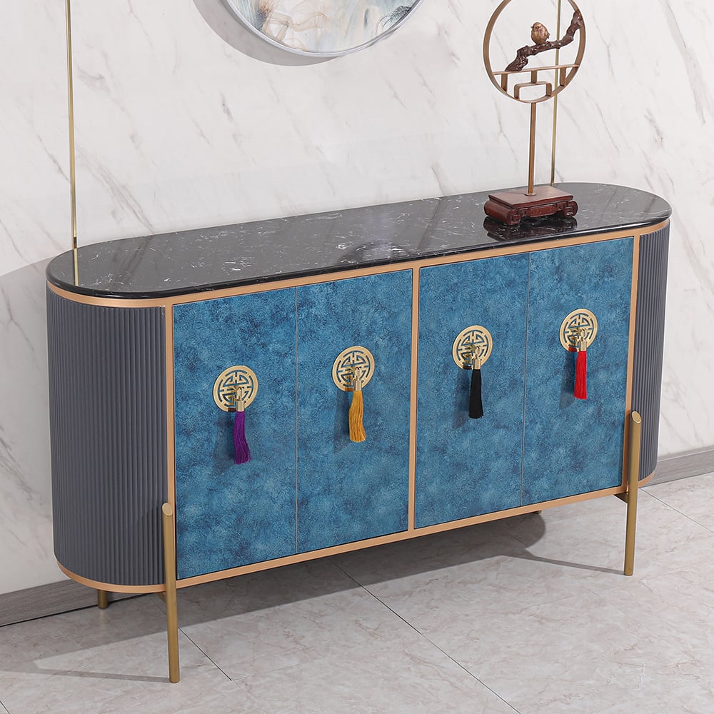 Buffet bleu et gris néochinois ovale 4 portes 4 tablettes Buffet en petit image de fenêtre