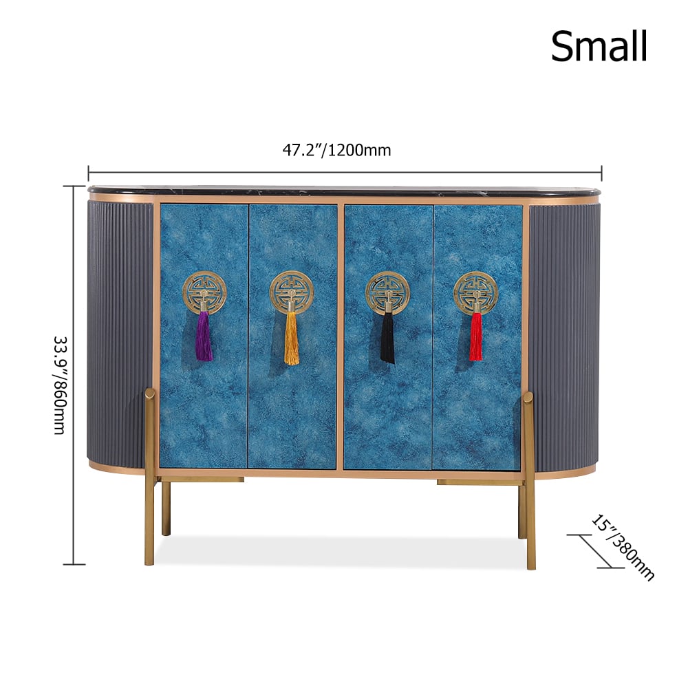 Buffet bleu et gris néochinois ovale 4 portes 4 tablettes Buffet en petit image de fenêtre