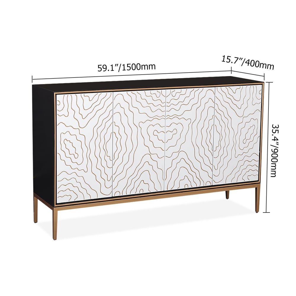 Black & White Buffet 1500mm Rectangular Sideboard 4 Doors & Shelves window image
