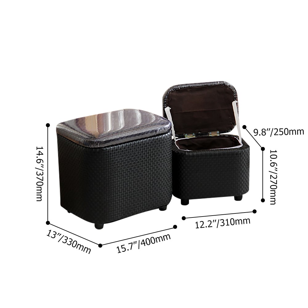 Set of 2 Black PU Leather Storage Ottoman Stool window image