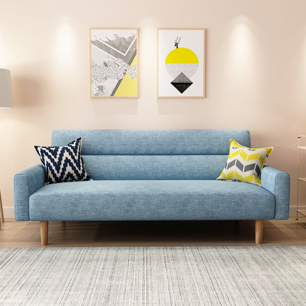 Canapé couchette complet bleu de 1840 mm Canapé rembourré Canapé 3 places Canapé à cadre en bois massif image de fenêtre