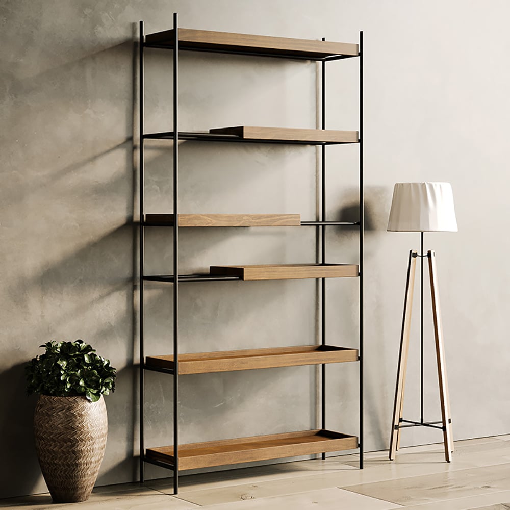 Étagère industrielle rétro à 6 niveaux en métal et planche Eco-Board image de fenêtre