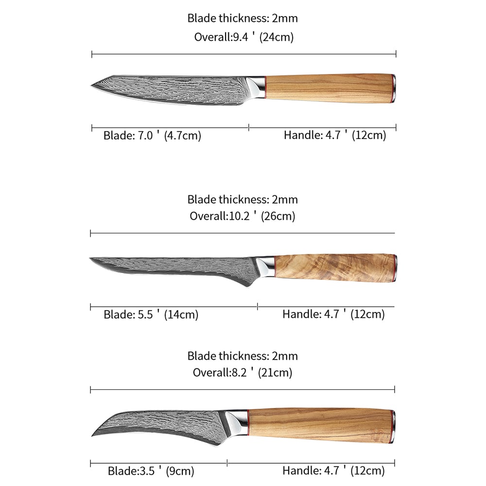 8 Pieces of Damascus Kitchen Knives window image