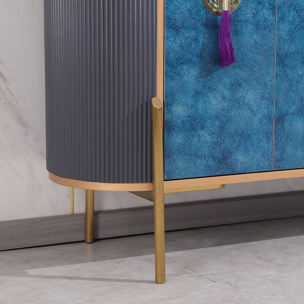 Buffet bleu et gris néochinois ovale 4 portes 4 tablettes Buffet en petit image de fenêtre