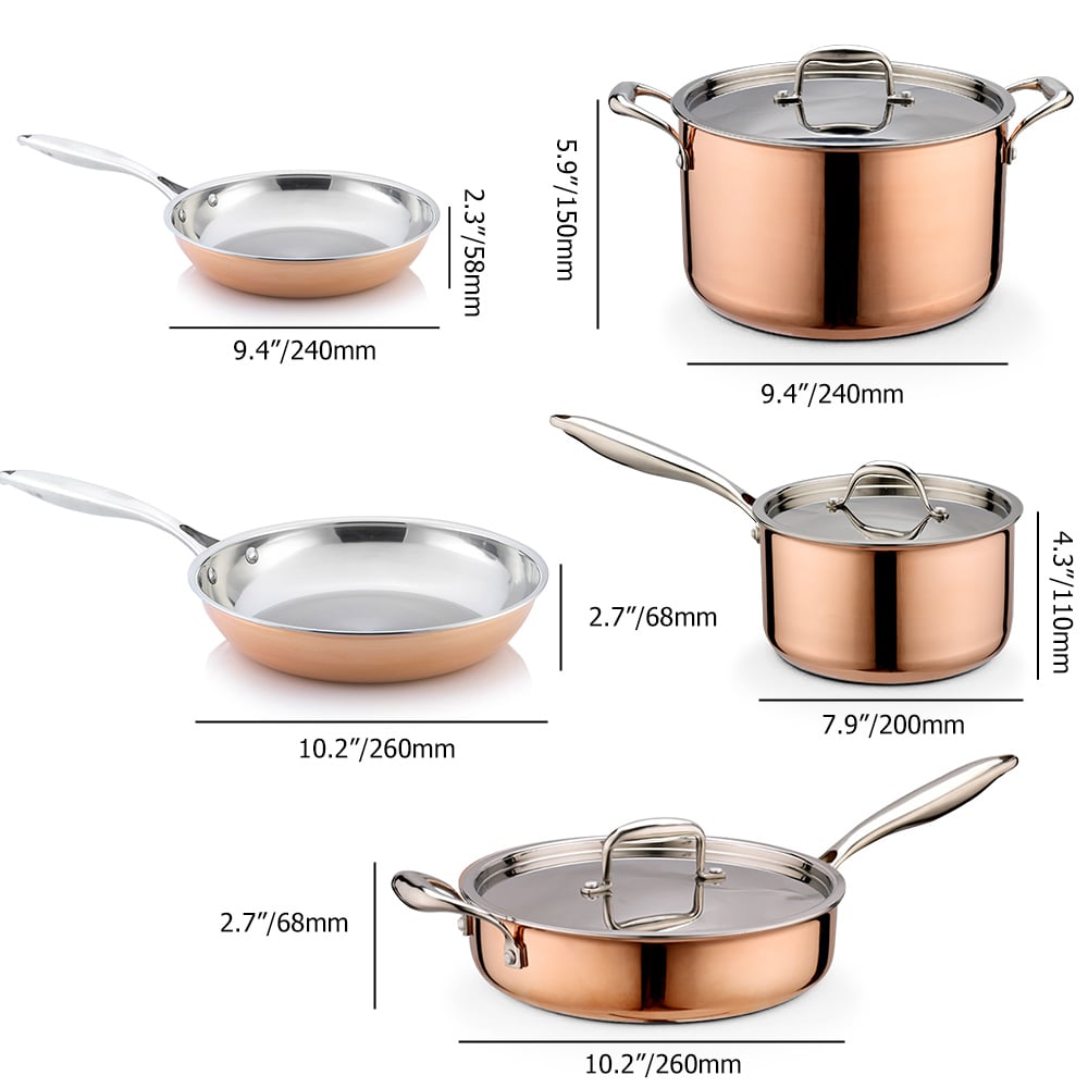 8 Pieces Tri-Ply Bonded Copper Cookware Set Food-grade Stainless Steel Interior window image
