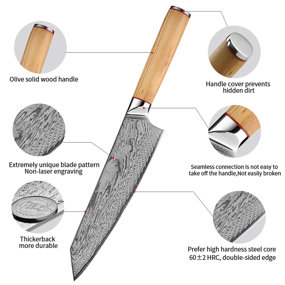 8 Pieces of Damascus Kitchen Knives window image