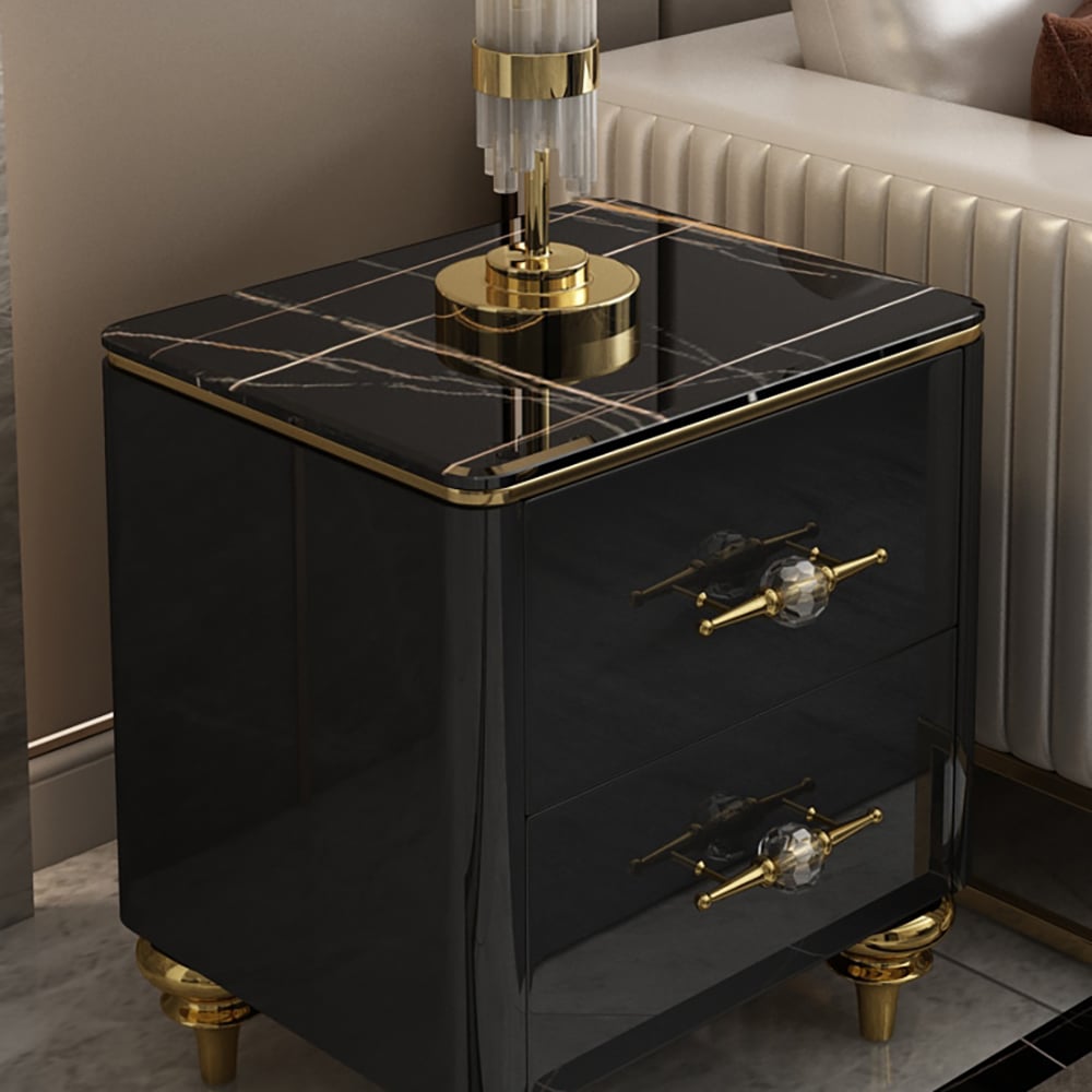Small Marble Top End Table Modern Side Table with 2 Drawers Nightstand window image