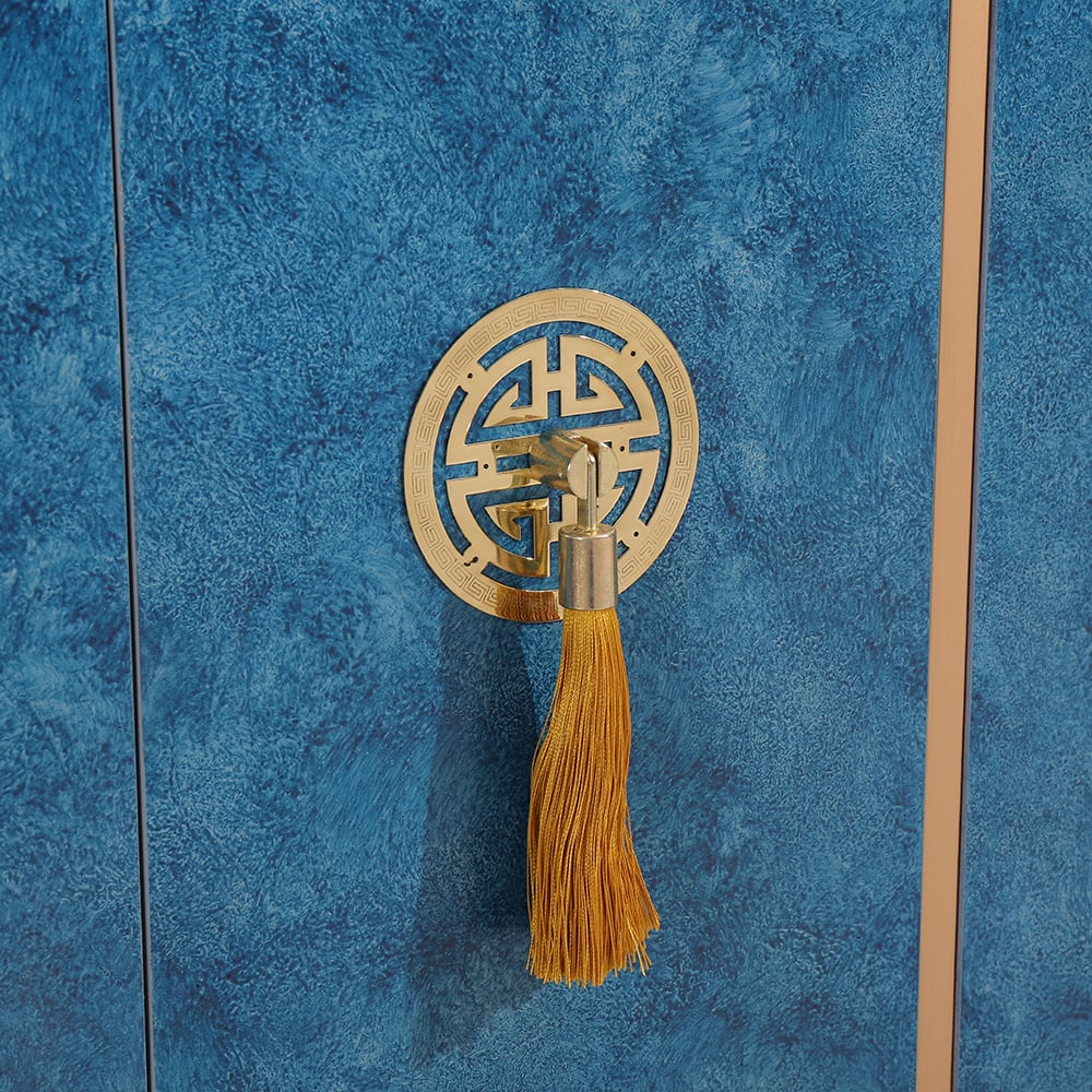 Buffet bleu et gris néochinois ovale 4 portes 4 tablettes Buffet en petit image de fenêtre