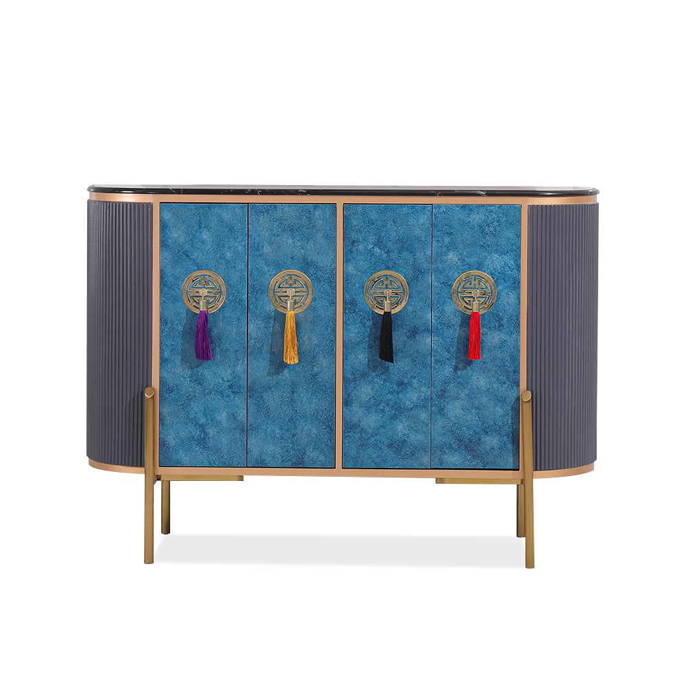 Buffet bleu et gris néochinois ovale 4 portes 4 tablettes Buffet en petit image de fenêtre