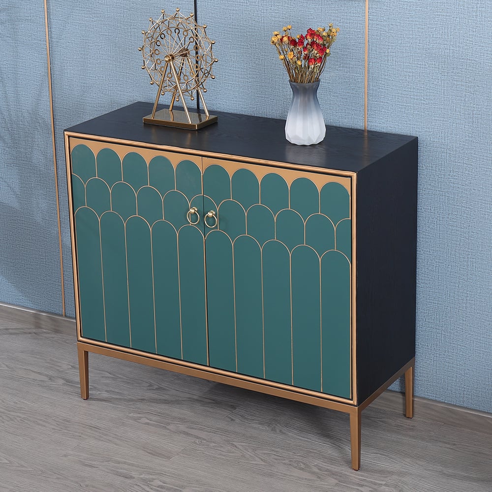 Modern Green Display Cabinet 2 Doors 4 Adjustable Shelves window image