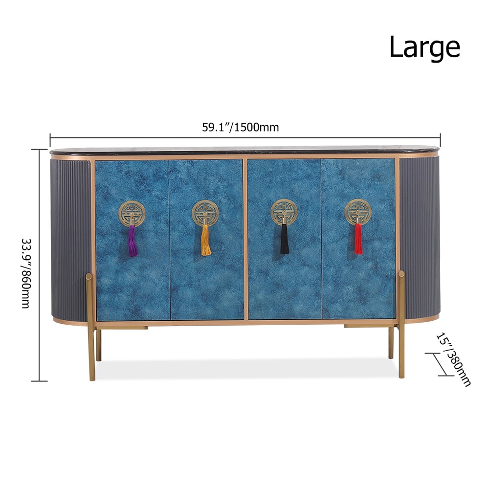 Buffet bleu et gris néochinois ovale 4 portes 4 tablettes Buffet en petit image de fenêtre