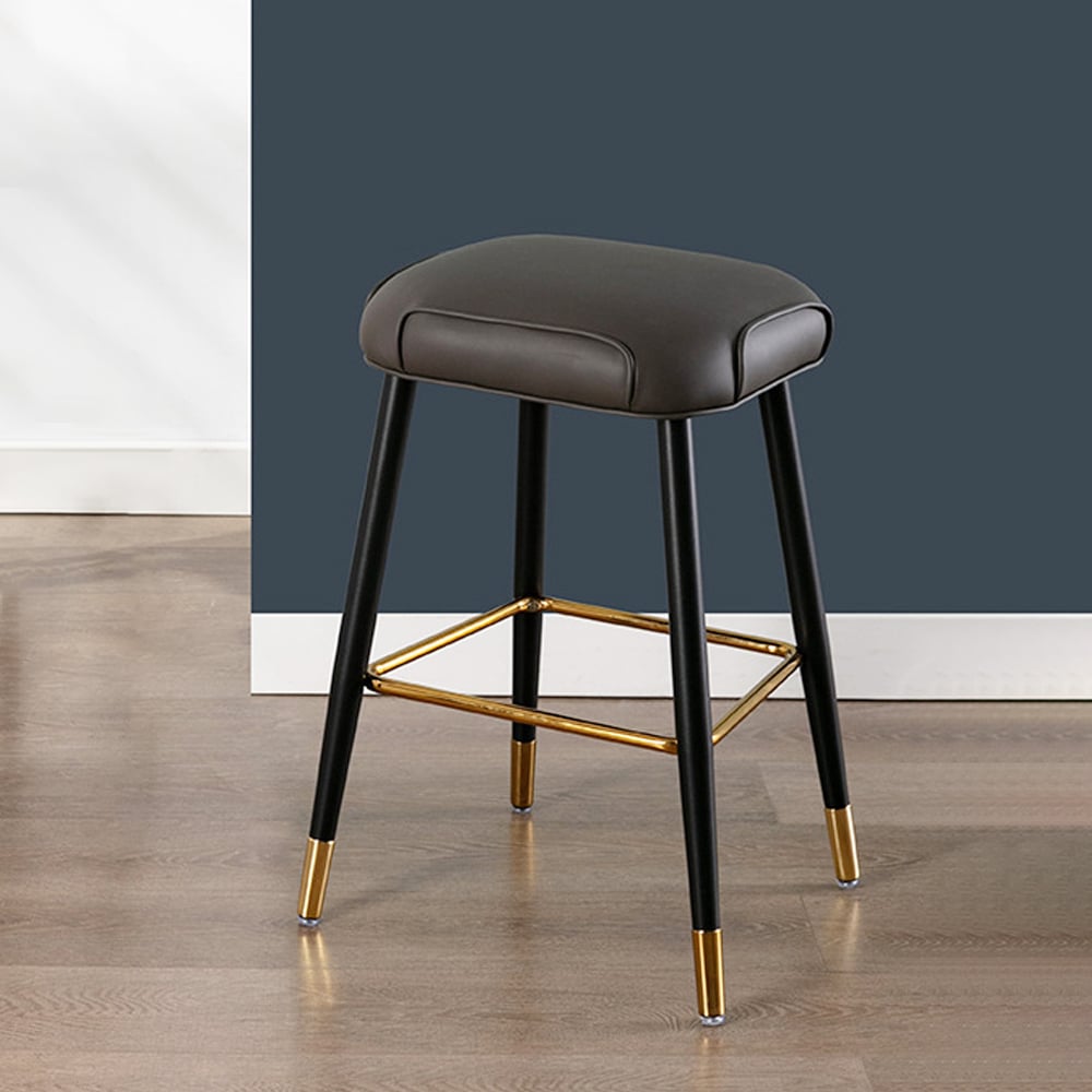 Tabouret ottoman moderne en cuir PU rembourré gris en métal en noir et or image de fenêtre