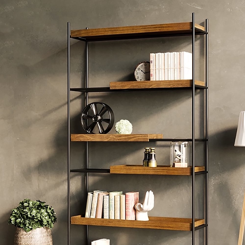 Étagère industrielle rétro à 6 niveaux en métal et planche Eco-Board image de fenêtre