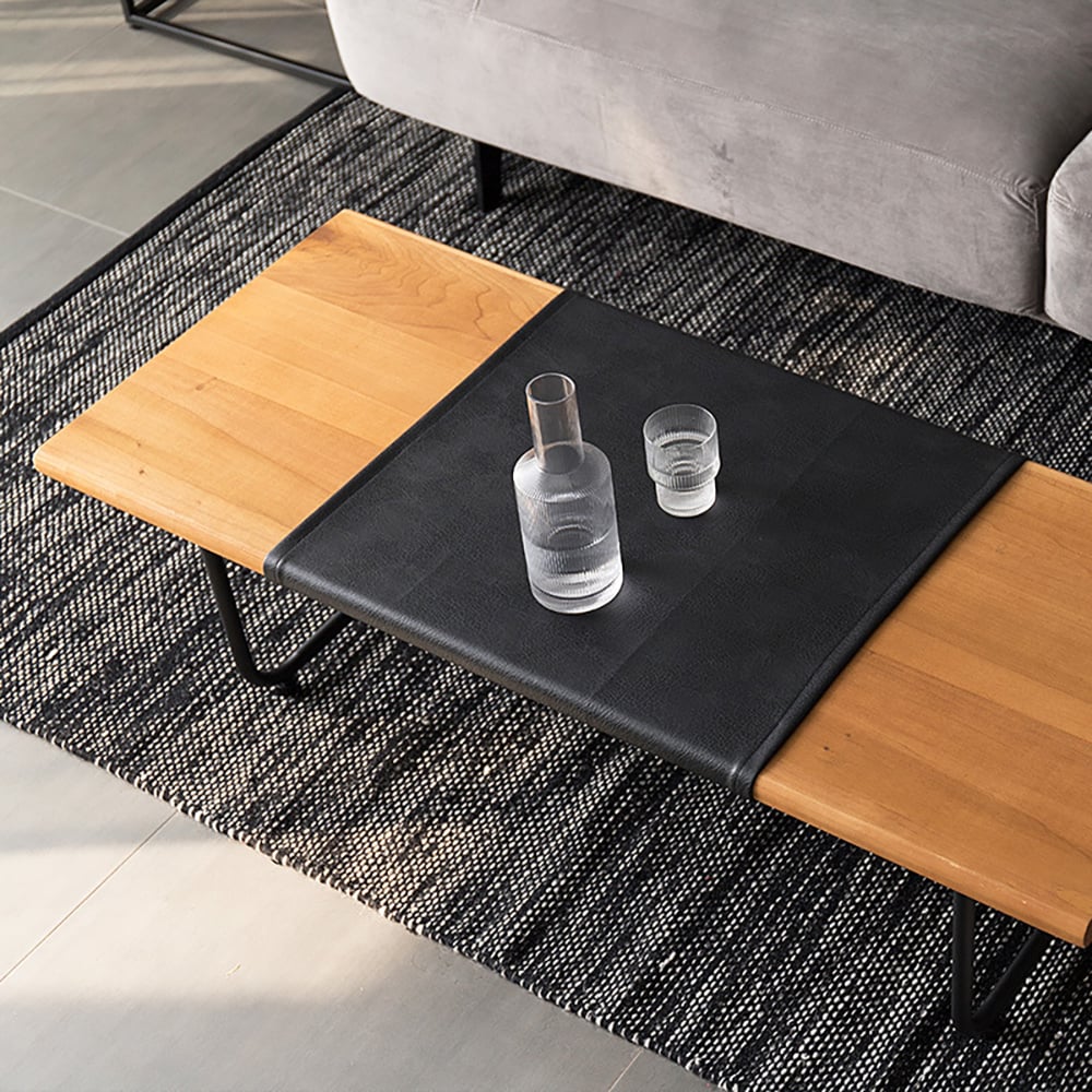 Nordic Black & Natural Coffee Table Solid Wood Minimalist Writing Desk window image