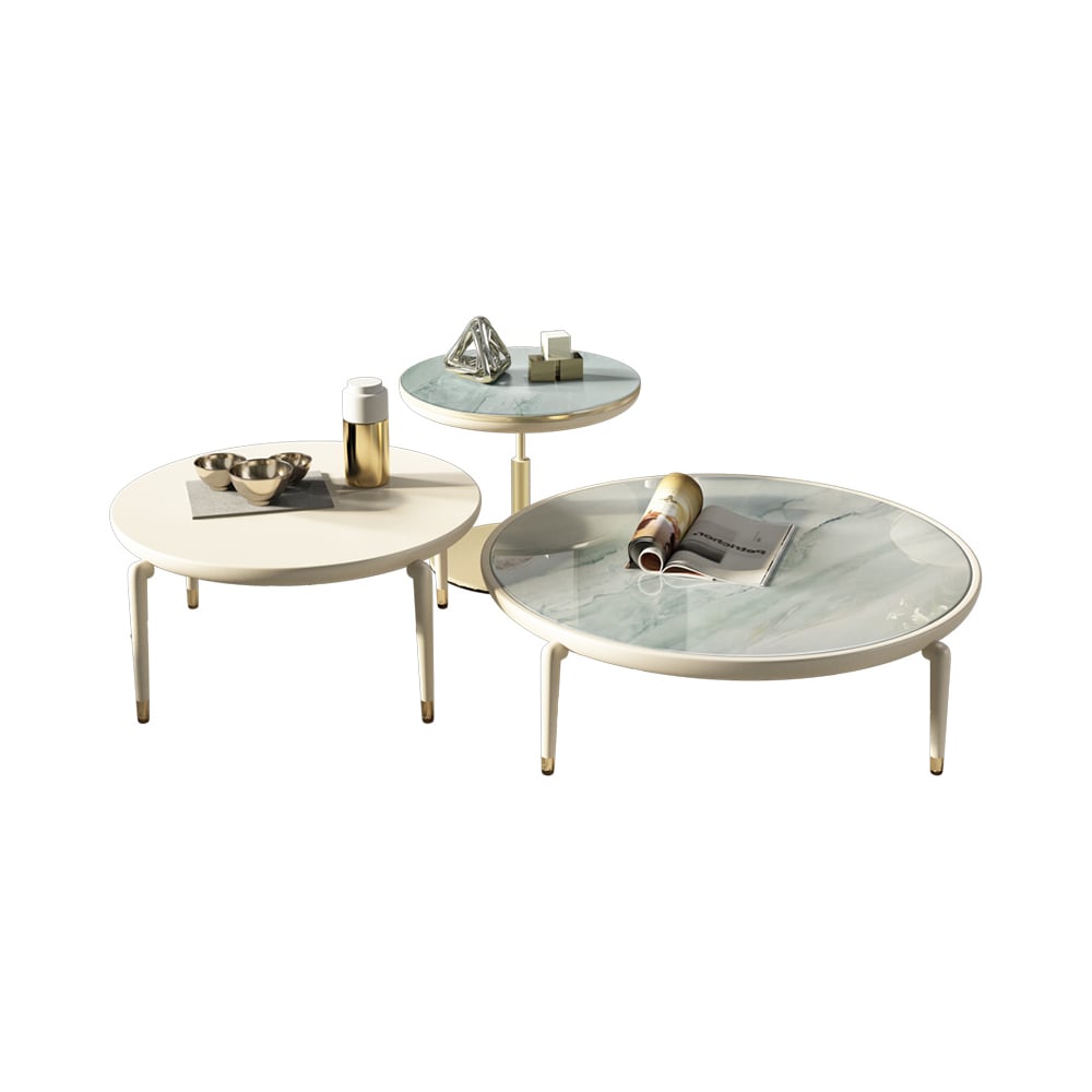 Modern Round Coffee Table Set Nesting Coffee Table with Sintered Stone ...