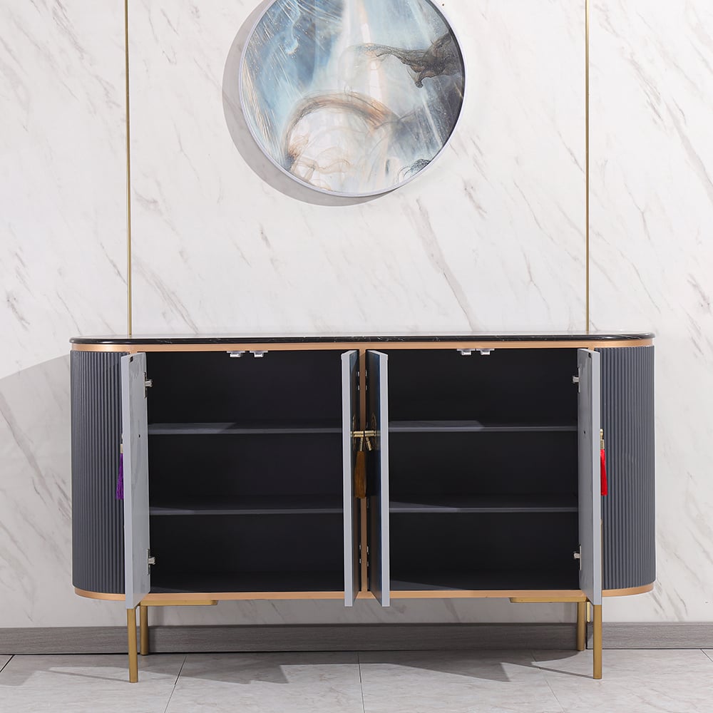 Buffet bleu et gris néochinois ovale 4 portes 4 tablettes Buffet en petit image de fenêtre