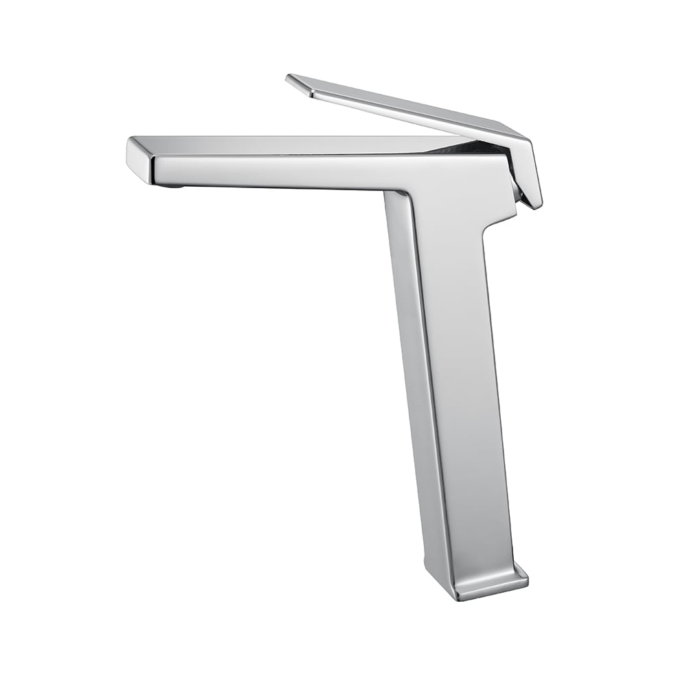 Polished Chrome Single Lever Handle Bathroom Countertop Tap Monobloc Solid Brass window image