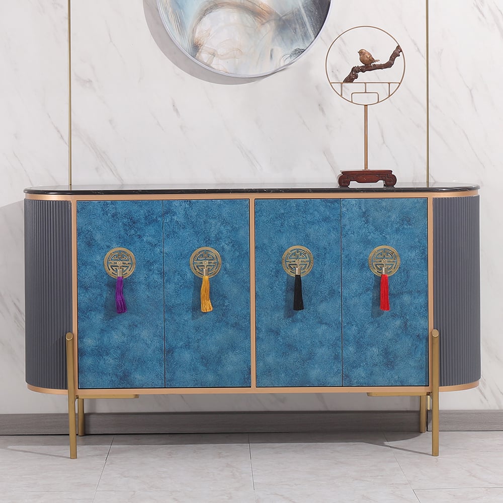 Buffet bleu et gris néochinois ovale 4 portes 4 tablettes Buffet en petit image de fenêtre