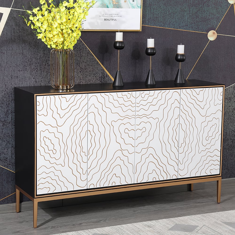 Black & White Buffet 1500mm Rectangular Sideboard 4 Doors & Shelves window image