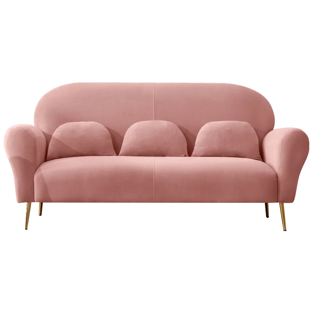 74"L Mid-Century 3-Seater Velvet Upholstered Sofa with Pillows Rounded Arm in Pink window image
