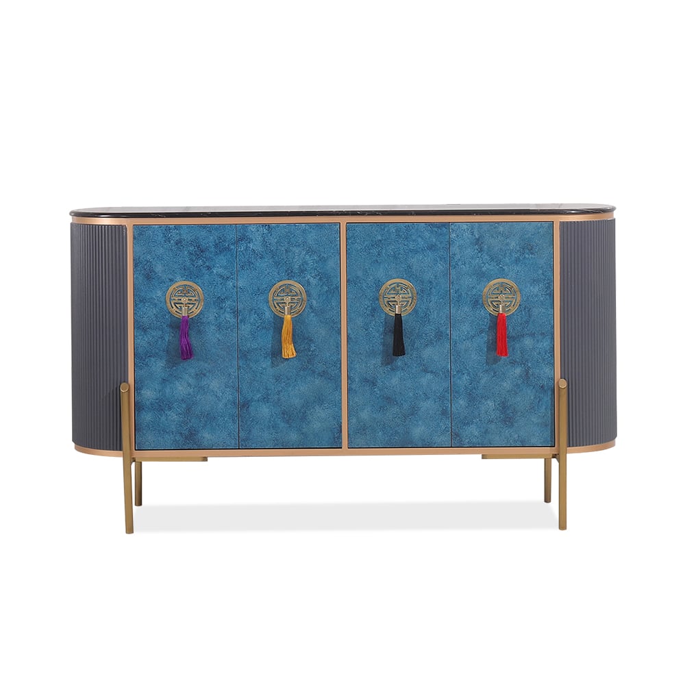 Buffet bleu et gris néochinois ovale 4 portes 4 tablettes Buffet en petit image de fenêtre