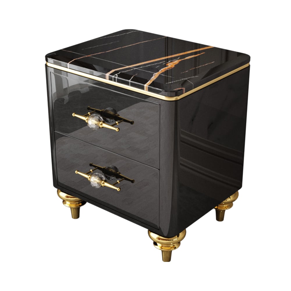 Small Marble Top End Table Modern Side Table with 2 Drawers Nightstand window image