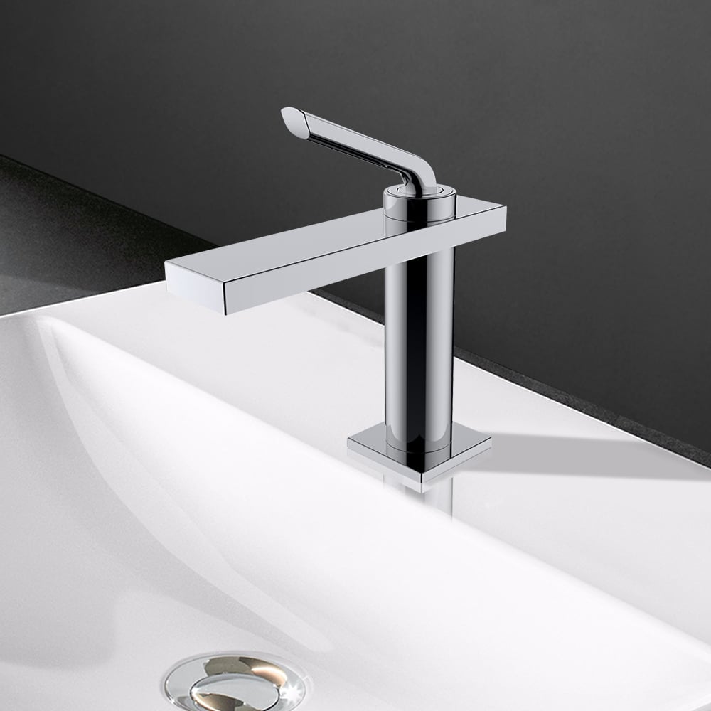 Single Lever Handle Bathroom Basin Tap Monobloc Solid Brass Polished Chrome window image