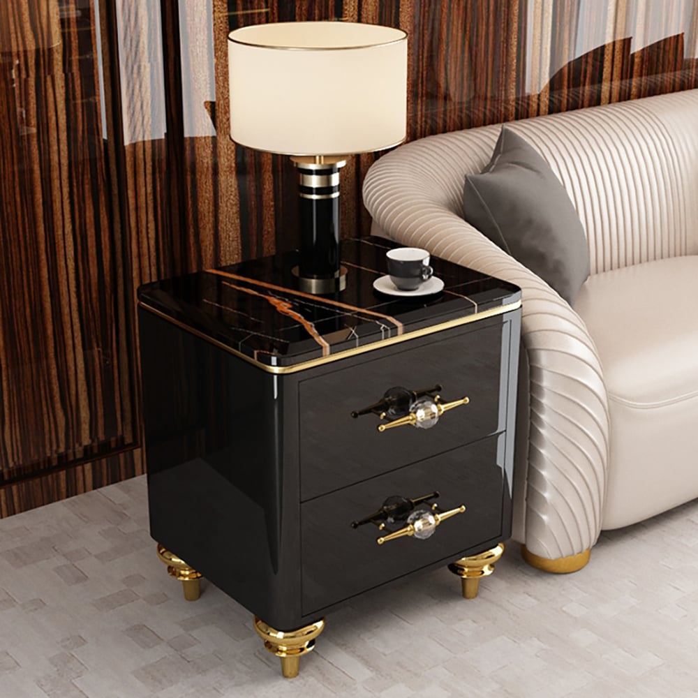 Small Marble Top End Table Modern Side Table with 2 Drawers Nightstand window image