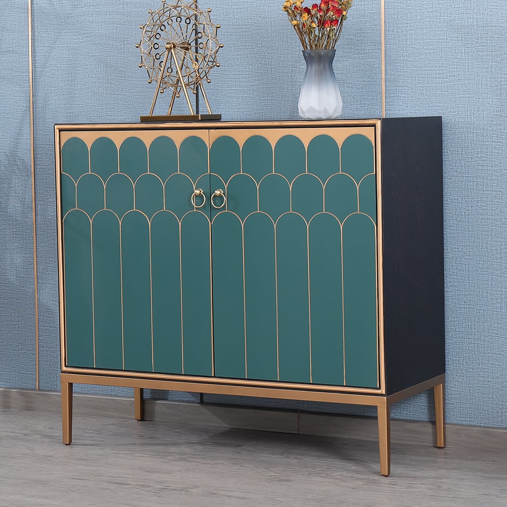 Modern Green Display Cabinet 2 Doors 4 Adjustable Shelves window image