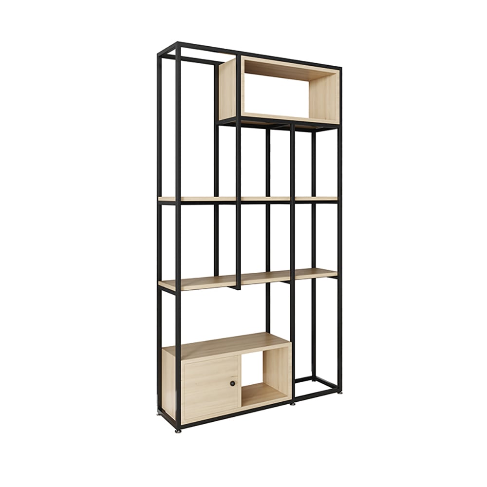 Contemporary Standing Bookshelf with Door in Black&Natural window image
