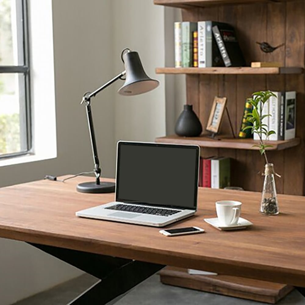 63" Industrial Large Computer Desk Natural Pine Wood Office Desk Writing Desk window image