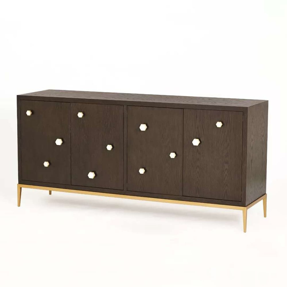 Black Walnut Buffet Rectangular 4-Door Sideboard Hexagonal Shell Pulls window image