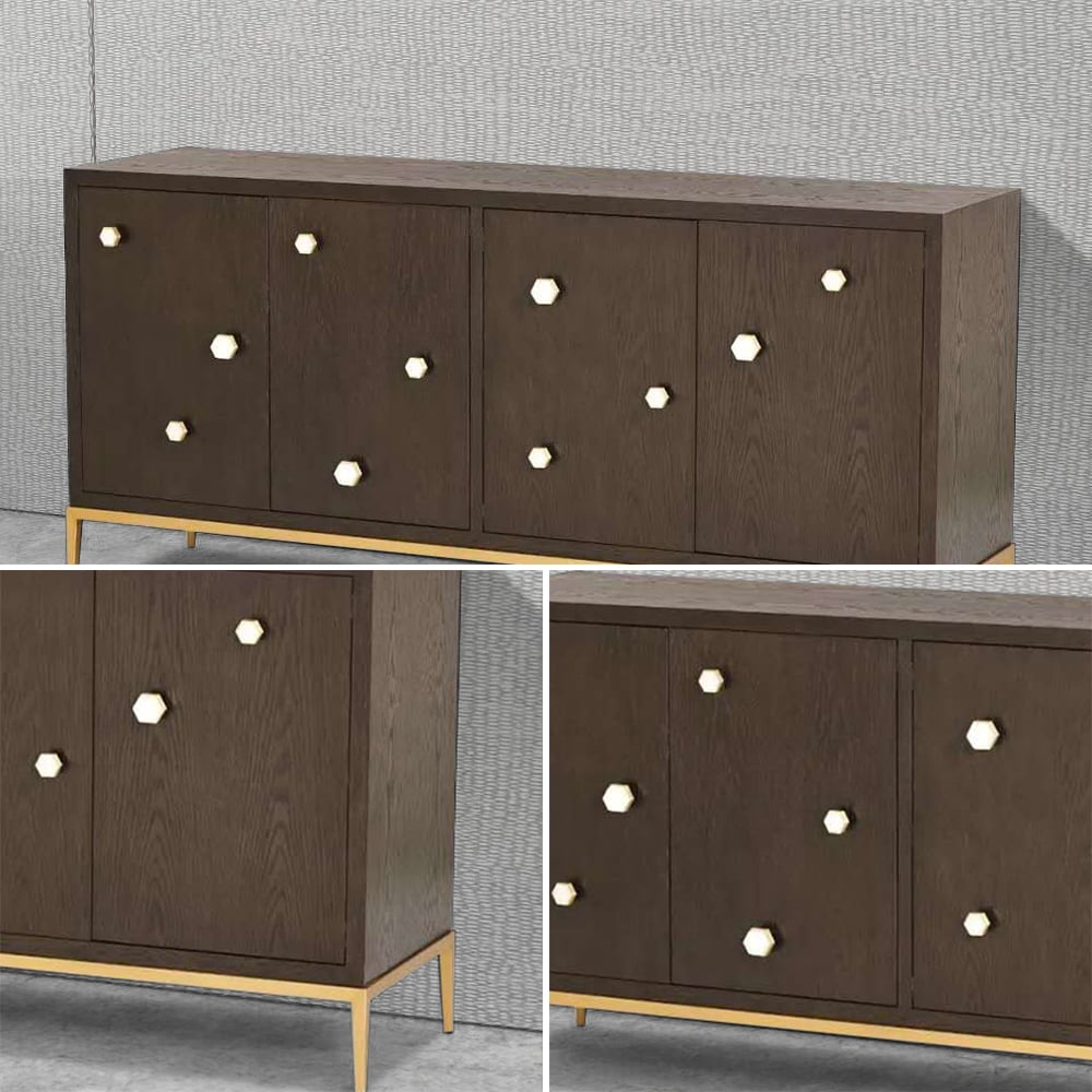 Black Walnut Buffet Rectangular 4-Door Sideboard Hexagonal Shell Pulls window image