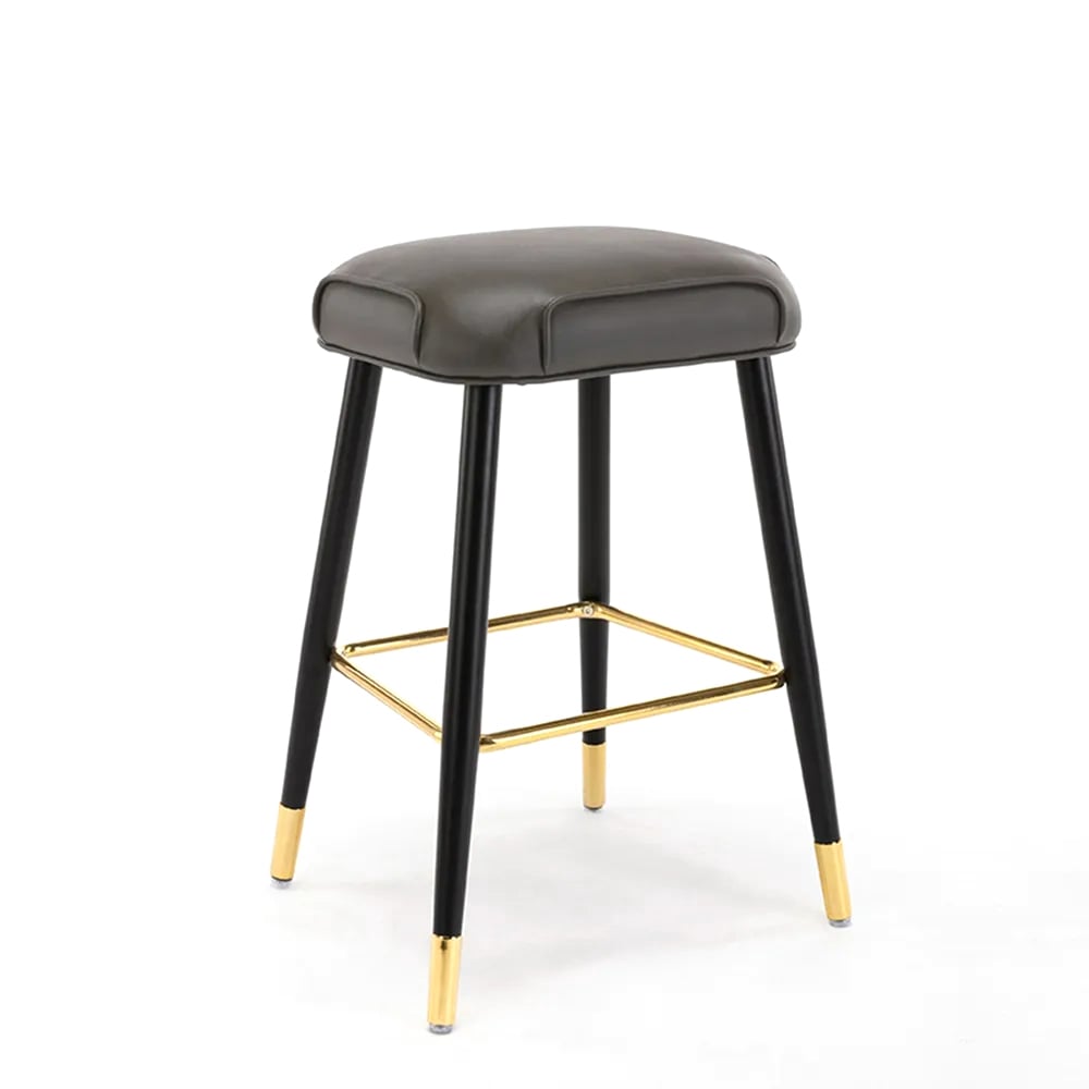 Tabouret ottoman moderne en cuir PU rembourré gris en métal en noir et or image de fenêtre