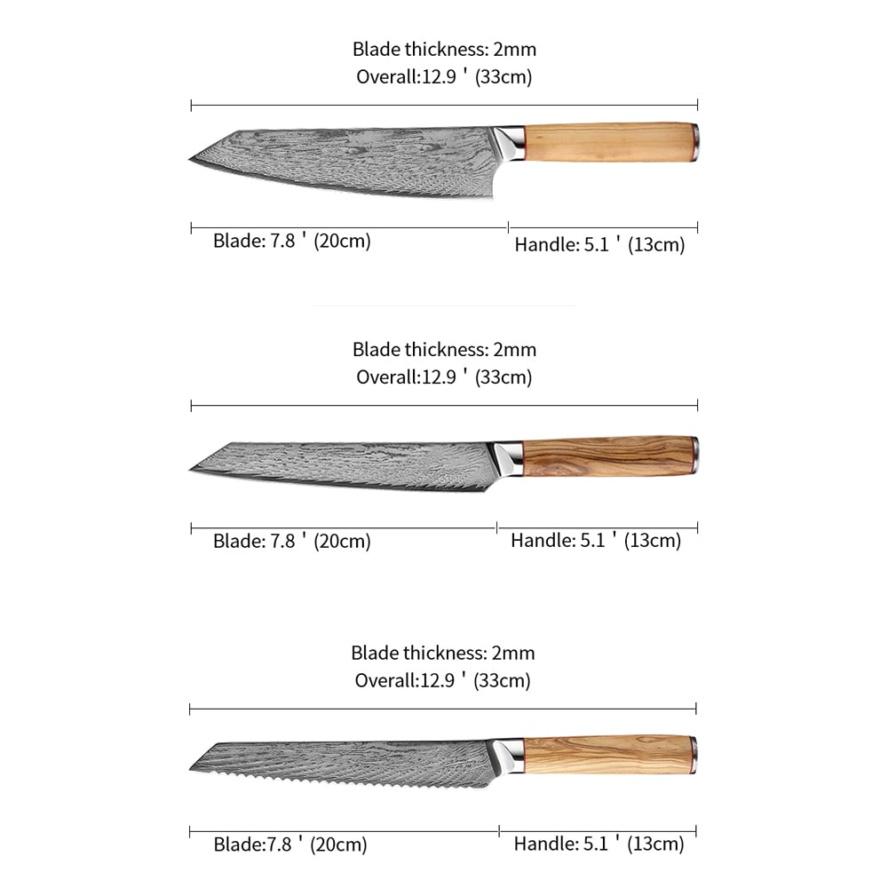 8 Pieces of Damascus Kitchen Knives window image