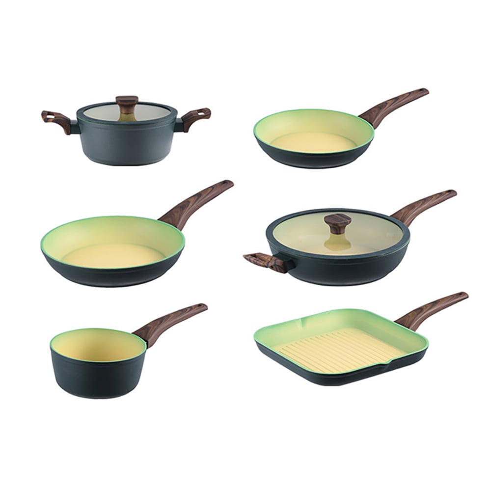 9 Pieces Nonstick  Aluminum Cookware Set Pots and Pans Set in Avocado Color