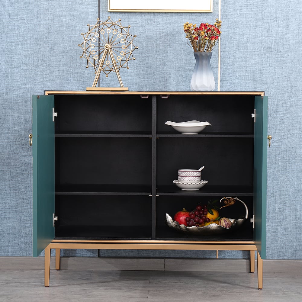 Modern Green Display Cabinet 2 Doors 4 Adjustable Shelves window image